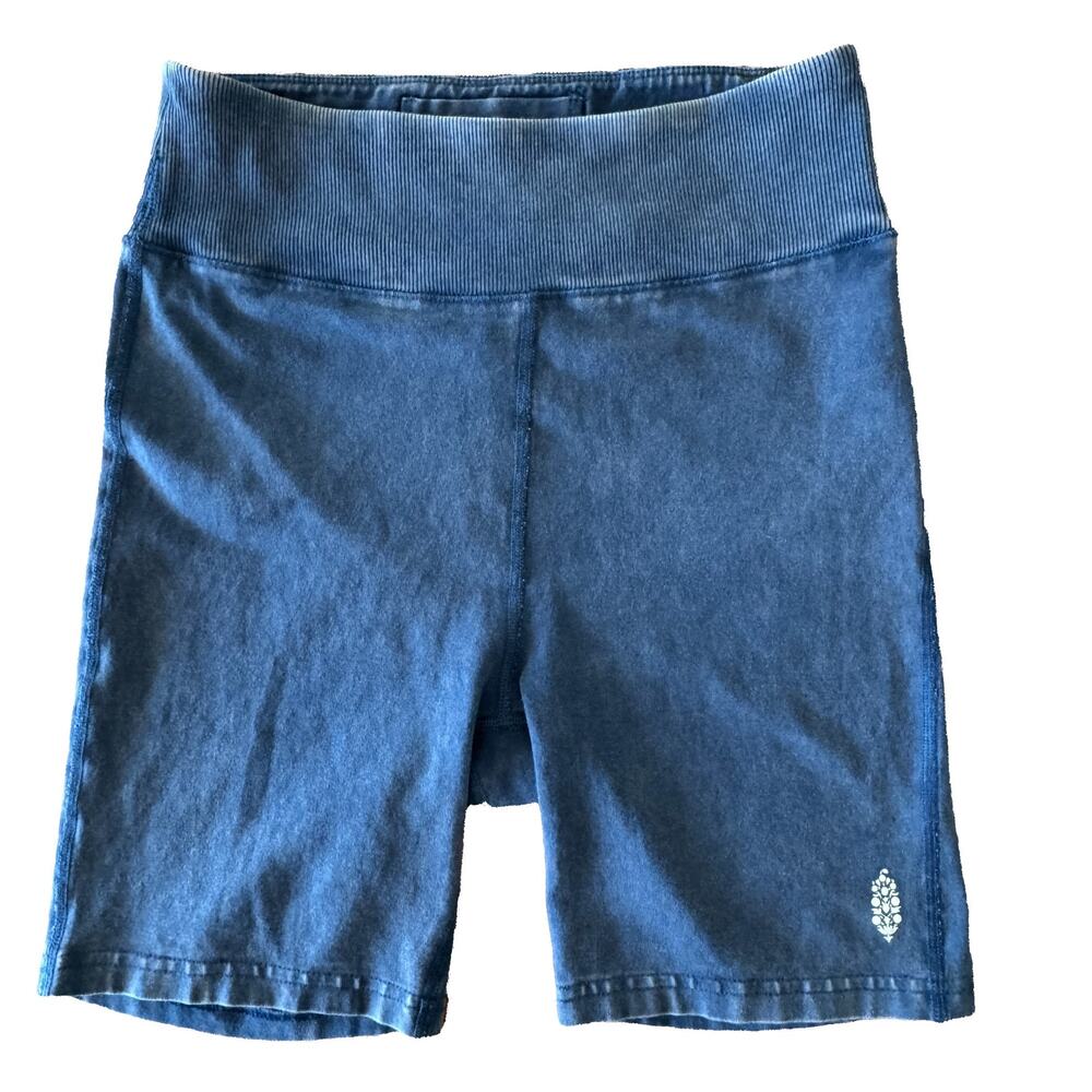 FP Movement High Rise Ribbed Waist Biker Shorts Navy Cotton Size S